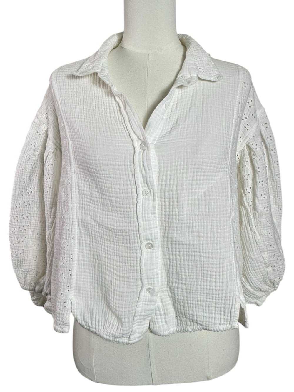 Free People Ethereal Eyelet Lace Gauze Cottage Full Bloom Shirt in White Medium - Picture 6 of 11